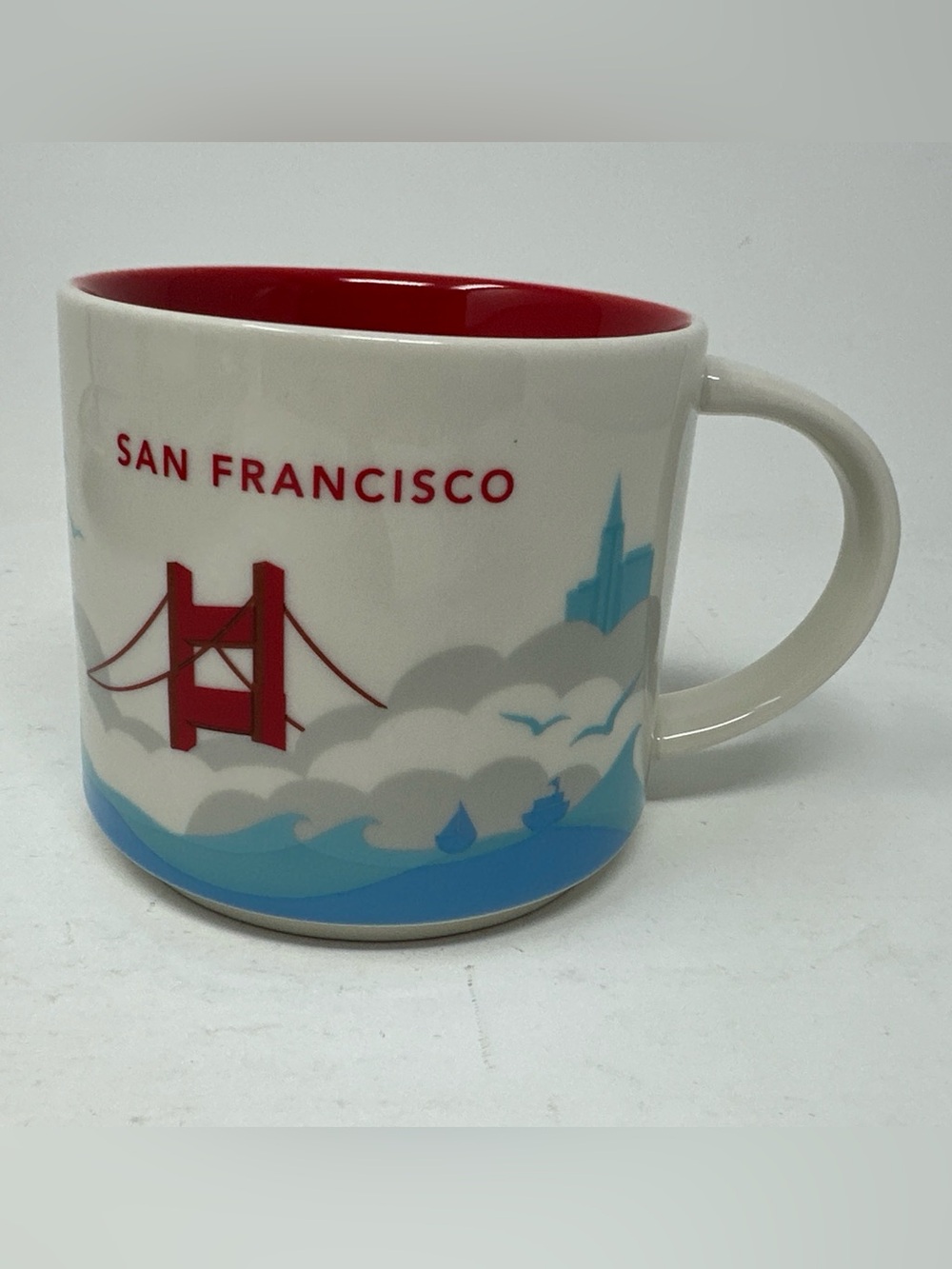 Starbucks San Francisco 2013 You Are Here Mug 14oz Golden Gate Bridge Red Inside